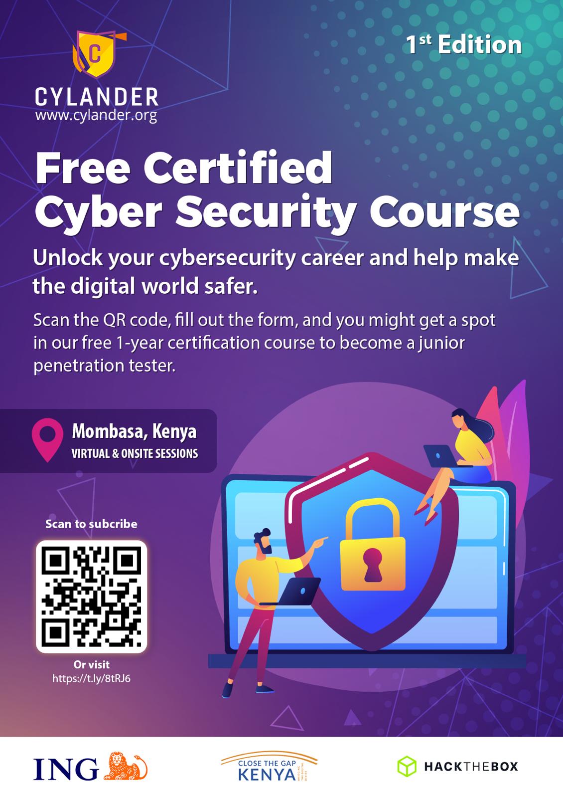Cylander free certified cyber security course flyer